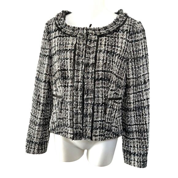 Ann Taylor Tweed Jacket Ladylike Brown Blue Retro Glam sz‎ 2 Collarless Cropped - Picture 1 of 7